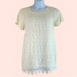 Loveappella Women’s 1X Ivory Pepperell Lace Detail Knit Top